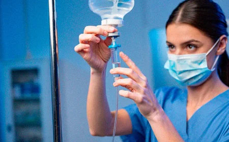 Врач поправляет капельницу